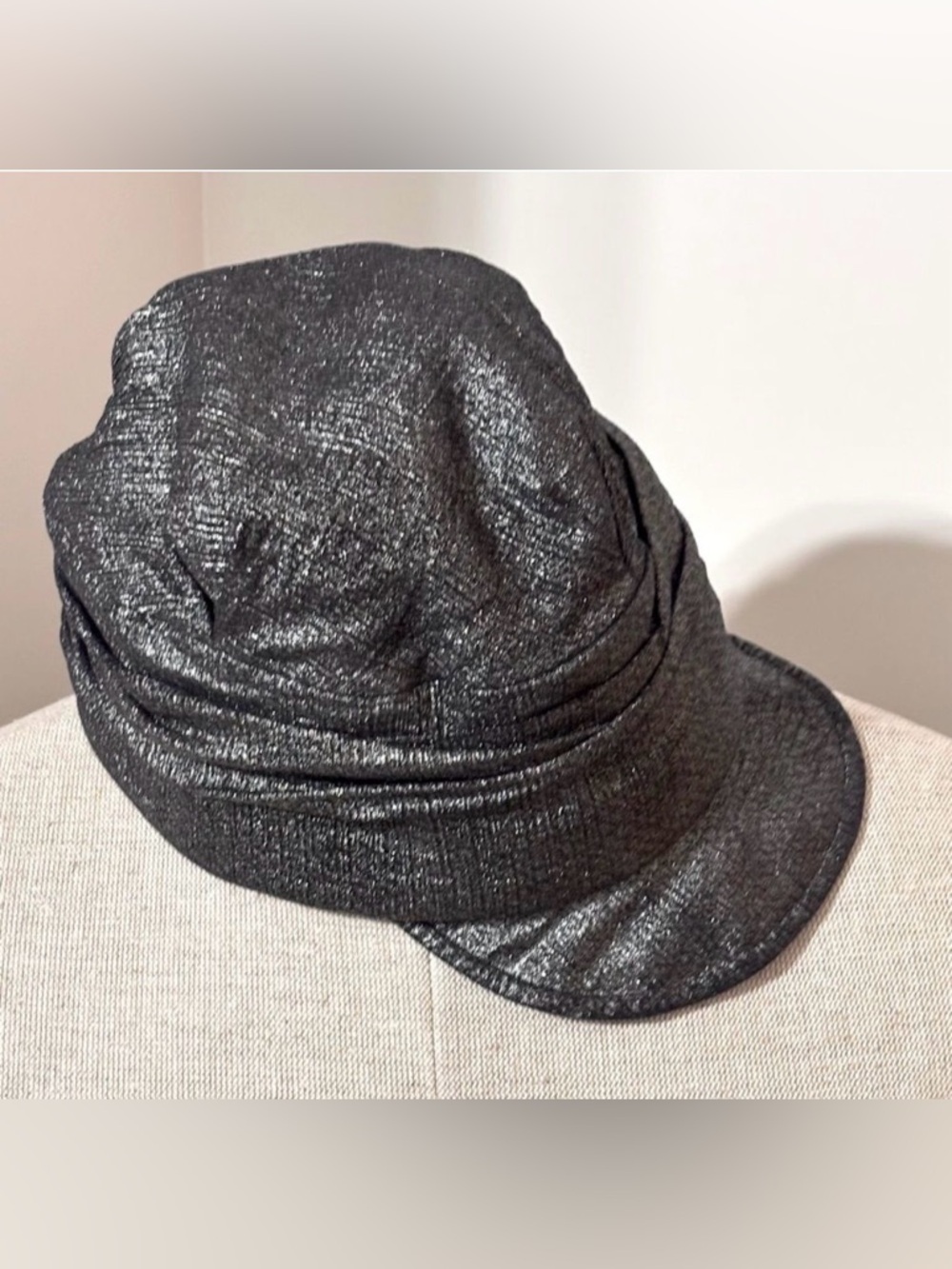 UBI | Women’s Vintage Silver Metallic Black Newsboy Hat Merla Glitter Turban